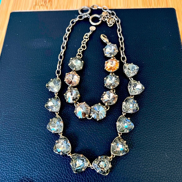 Stella & Dot Rhinestone Necklace Bracelet Set Light Amber Gold Tone Setting - Picture 8 of 9